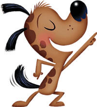 Dog pointing to Load More Button above it.